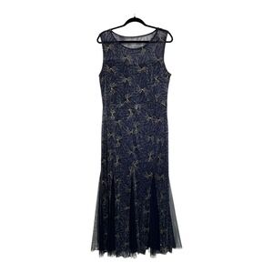 Candolite Women's Plus Size 1X Navy Blue Glitter Star Gown Long Evening Dress